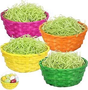 4 Cestas de Pascua con hierba decorativa - Cesta decorativa para huevos pascua, regalo niños