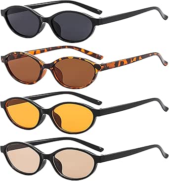 JSTHHTT Gafas de Sol Ovaladas Vintage - 4 Piezas Set Retro para Mujer y Hombre
