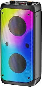 Altavoz Bluetooth 80W impermeable para exteriores - Subwoofer integrado, luces LED multicolor, graves potentes