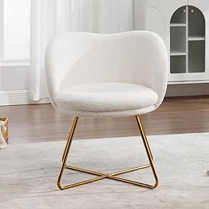 Sillón tapizado Chairus blanco - butaca lana sintética patas doradas elegante salón moderno