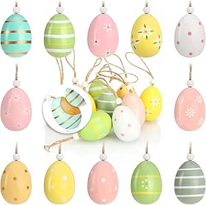 Huevos madera para colgar Pascua 12 diseños variados coloridos decoración centro mesa