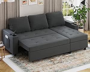 Devoko Sofá Cama Chaise Longue - Mueble Diseño Moderno Almacenamiento Gris Oscuro