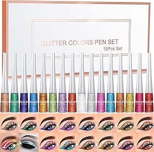 MKNZOME 16 Colores Glitter Eyeliner - Delineador líquido multicolor para Euphoria makeup con colores vibrantes