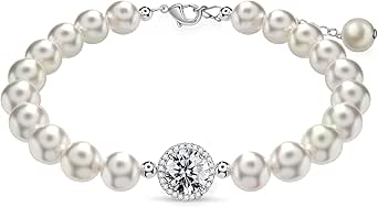 FEIKFEIZ Pulsera de Perlas de Agua Dulce con Moissanita