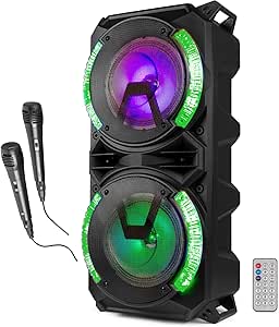 Altavoz karaoke Fenton LIVE280 - 900W potencia, doble woofer 8 pulgadas, 2 micrófonos inalámbricos