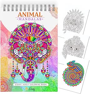 Finoly Libro de Mandalas para colorear adultos A4 con animales, encuadernación espiral y papel premium que no traspasa