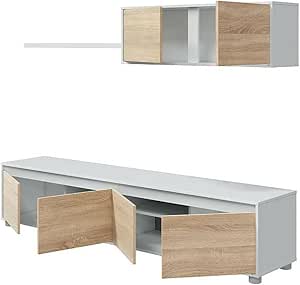 Habitdesign Mueble Salón Moderno Alida - Mueble Diseño Moderno Blanco Roble Canadian