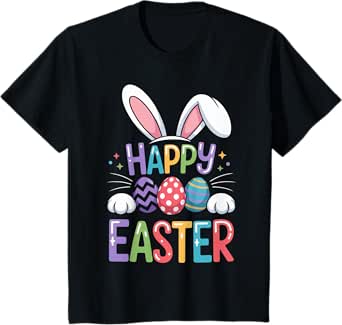 Happy Easter Day - Camiseta Pascua para niñas y niños, estampado conejo huevos, regalos pascua cómodos