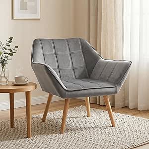 Sillón HOMCOM tapizado terciopelo - butaca moderna patas madera gris montaje fácil