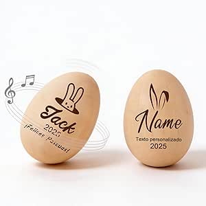 Huevos de Pascua de madera personalizados con sonajeros musicales - sorpresa perfecta para niños y cestas de Pascua 2026