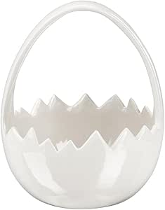 Cesta minimalista forma cascara huevo blanca decoración Pascua diseño moderno