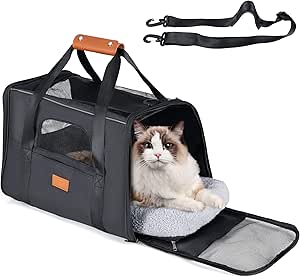 Transportín bolsa de viaje transpirable y cómoda para perros y gatos, con diseño de tres puertas