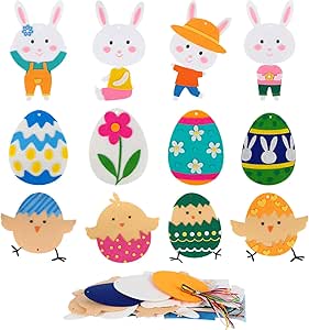 Set de manualidades Pascua con fieltro 12 piezas - actividad creativa para niños con conejos, huevos y pollitos