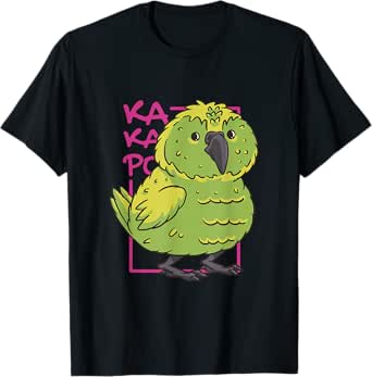 Camiseta con diseño del loro kakapo verde de Nueva Zelanda, estilo moderno y minimalista