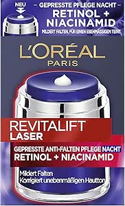 L'Oréal Paris Crema de noche prensada antiarrugas con retinol y niacinamida, RevitaLift Laser X3
