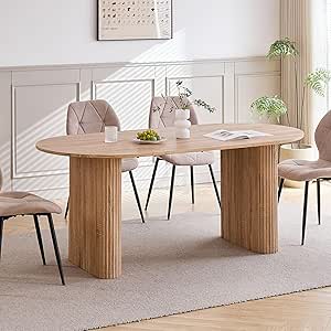 Mesa Comedor Ovalada 180 cm Madera Natural - Mueble Diseño Moderno Patas Elípticas