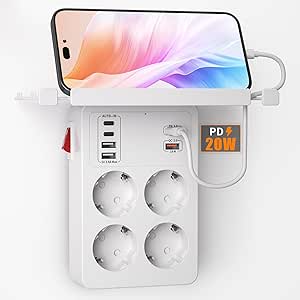 Regleta ladrón de enchufes con estantería y puertos USB