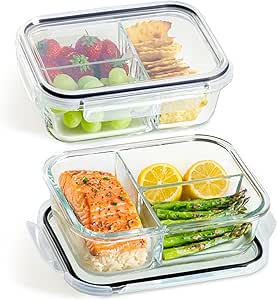 Tuppers de cristal con 3 compartimentos para meal prep profesional boy kibble