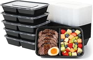 Set de 25 recipientes de plástico BPA-free para meal prep boy kibble con compartimientos dobles y tapas hermética