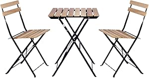 Sets de terraza baratos: Set bistró plegable de 3 piezas en metal y madera estilo retro
