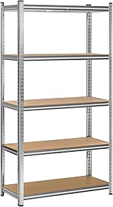 Estantería metálica de acero galvanizado con 5 baldas ajustables MDF - Sistema modular escalable para cocina, despensa y garaje