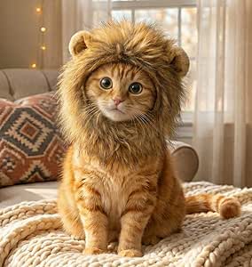 Traje y peluca de melena de león suave para gatos y mascotas pequeñas