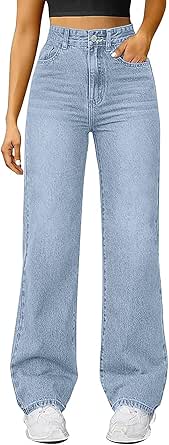 Vaqueros mujer rectos talle alto estilo Claudia Osborne - pantalones vaqueros vintage de cintura elástica