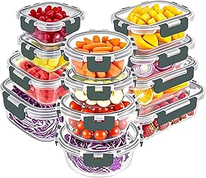 VERONES 24 piezas envases de vidrio herméticos con diseño gris minimalista para meal prep