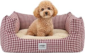 Cama YAGU para perros y gatos diseño vichy grana con borreguillo