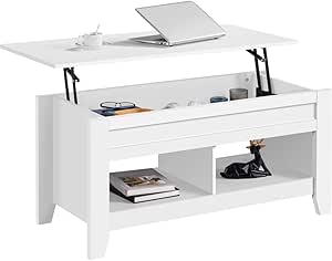 Mesa Centro Elevable Yaheetech - Mueble Diseño Moderno en Madera Blanco