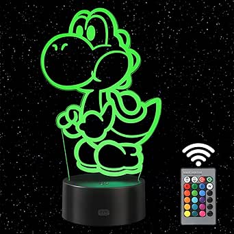 Lámpara 3D Yoshi Super Mario 16 colores USB recargable mando distancia decoración